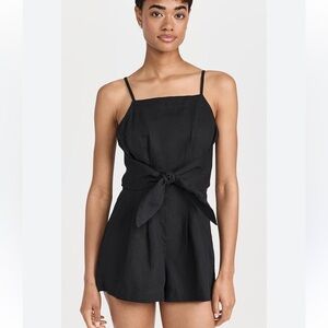 Madewell Black Tie-Waist Linen Romper